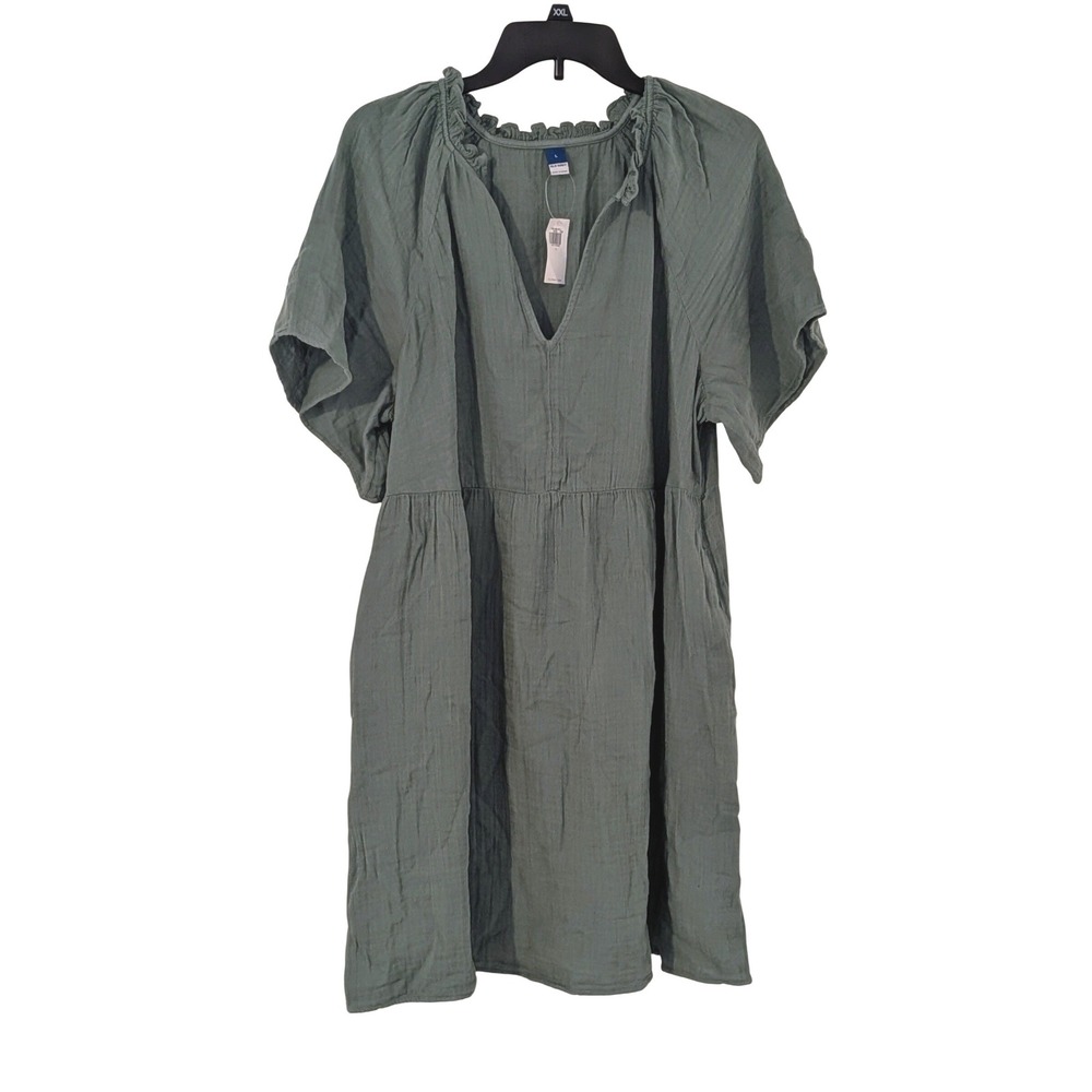 Old Navy Womens Sage Green Cotton Gauze Tiered Babydoll Swing Dress Large NWT - Picture 2 of 10